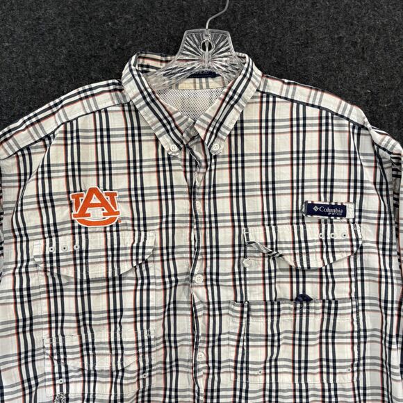 Auburn Tigers Shirt Men's XL White Plaid Football Vented Omni-Shade Pockets - Picture 2 of 10